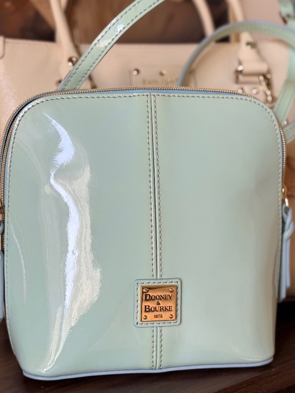 Dooney and Bourke , Crosbody Pursue , Aqua green color , Patent Leather
